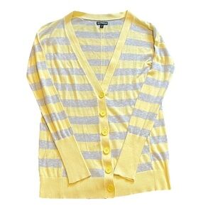 Express cotton striped cardigan sweater yellow gray lightweight v neck small